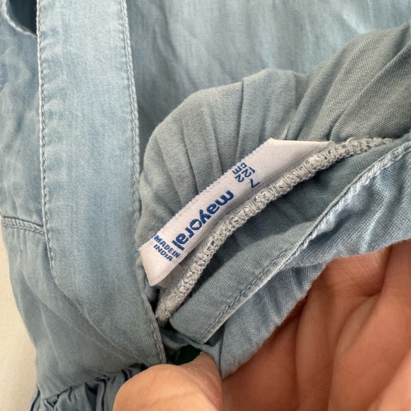 Mayoral Girls Chambray Dress, Soft, Bow Pockets, Size 7 , 122 CM - Picture 5 of 5